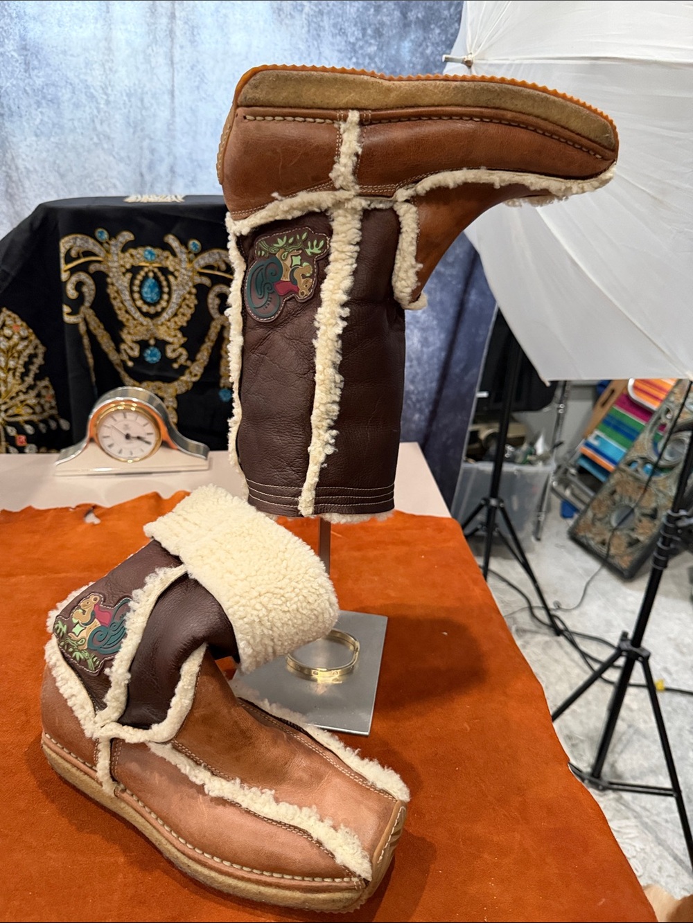 Fendi squirrel‎ Brown and Cream Shearling Boots